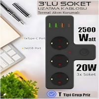 Akım Korumalı 3'lü Priz Çoklayıcı 3 Usb-a 1 Usb-c Çoklu Şarjlı Uzatma Prizi Güvenlik Korumalı Diğer Akım Korumalı 3'lü Priz Çoklayıcı 3 Usb-a 1 Usb-c Çoklu Şarjlı Uzatma Prizi Güvenlik Korumalı Diğer