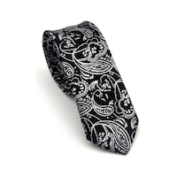 Gaffy Gri Şal Desenli Siyah Dokuma Kumaş Mendilli Slim Fit Kravat // Sdk-2607-1 Siyah Gaffy Gri Şal Desenli Siyah Dokuma Kumaş Mendilli Slim Fit Kravat // Sdk-2607-1 Siyah