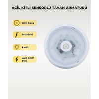 Acil Kitli Pilli Led Sensörlü Slim Tavan Armatürü 6500k Beyaz Işık Şarjlı Acil Aydınlatma Acil Kitli Pilli Led Sensörlü Slim Tavan Armatürü 6500k Beyaz Işık Şarjlı Acil Aydınlatma