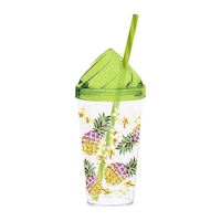 660 Cc Kristal Kapaklı Renkli Ananas Desenli Pipetli Bardak 660 Cc Kristal Kapaklı Renkli Ananas Desenli Pipetli Bardak