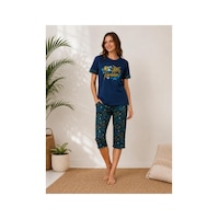 Pijamask Kadın Pamuklu Kısa Kollu Desenli Pijama Takımı Lacivert Pijamask Kadın Pamuklu Kısa Kollu Desenli Pijama Takımı Lacivert