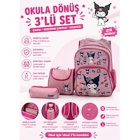 Kuromi Desenli Pudra Renk Üçlü Kız Çocuk İlkokul Okul Çantası + Termal Beslenme Çantası + Kalemlik Pudra Pembe Kuromi Desenli Pudra Renk Üçlü Kız Çocuk İlkokul Okul Çantası + Termal Beslenme Çantası + Kalemlik Pudra Pembe