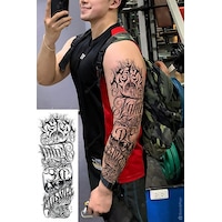 Gotik Yazılı Tam Kol Kaplama Geçici Dövme - 48 Cm Suya Dayanıklı Tattoo Siyah Gotik Yazılı Tam Kol Kaplama Geçici Dövme - 48 Cm Suya Dayanıklı Tattoo Siyah
