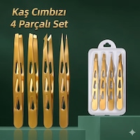 Profesyonel 4'lü Kaş Cımbız Seti - Altın Renkli Paslanmaz Çelik Şık Taşıma Kutulu Set Profesyonel 4'lü Kaş Cımbız Seti - Altın Renkli Paslanmaz Çelik Şık Taşıma Kutulu Set
