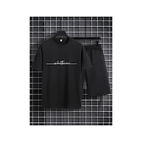 Medinenur El Yazı Detaylı Baskılı T-shirt Short Bol Paça Rahat Kalıp Siyah Alt Siyah Üst Short Takım Siyah Medinenur El Yazı Detaylı Baskılı T-shirt Short Bol Paça Rahat Kalıp Siyah Alt Siyah Üst Short Takım Siyah