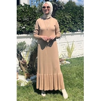 Rabia Şamlı Rüya Bej Triko Elbise Normal
