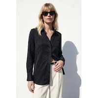 Sateen Gizli Patlı Gömlek - Siyah-137593 Sateen Gizli Patlı Gömlek - Siyah-137593