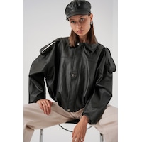Bigdart Kadın Oversize Deri Ceket 1055 - Siyah Bigdart Kadın Oversize Deri Ceket 1055 - Siyah