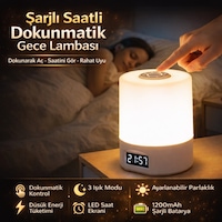 Polham 1200mah Şarjlı Saatli Dokunmatik Led Masa Lambası, 3 Işık Modlu, Parlaklık Ayarlı Gece Lambası Beyaz Polham 1200mah Şarjlı Saatli Dokunmatik Led Masa Lambası, 3 Işık Modlu, Parlaklık Ayarlı Gece Lambası Beyaz