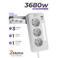 7go 7gsp1 3680w 3'lü Priz Beyaz Akım Korumalı 20w Pd Hızlı Şarj Usb 1.9m Kablolu Akıllı Led Ge 2 m 7go 7gsp1 3680w 3'lü Priz Beyaz Akım Korumalı 20w Pd Hızlı Şarj Usb 1.9m Kablolu Akıllı Led Ge 2 m