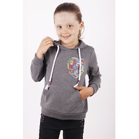Toontoy Kız Çocuk Stronger Baskılı Sweatshirt Antrasit Melanj