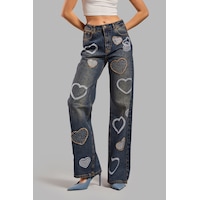 it's basic Kadın Kot Rengi Parlak Taşlı Kalp Detaylı Bol Kesim Tasarım Denim Jean Mavi it's basic Kadın Kot Rengi Parlak Taşlı Kalp Detaylı Bol Kesim Tasarım Denim Jean Mavi