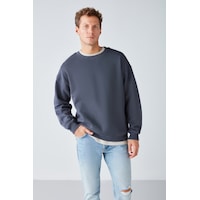 Grımelange Stephan Erkek Yumuşacık Kumaşlı Organik Pamuklu Oversize Fit Yuvarlak Yakalı Antrasit Sweatshirt Grımelange Stephan Erkek Yumuşacık Kumaşlı Organik Pamuklu Oversize Fit Yuvarlak Yakalı Antrasit Sweatshirt