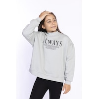 Toontoy Kız Çocuk Baskılı Balıkçı Yaka Sweatshirt Gri Toontoy Kız Çocuk Baskılı Balıkçı Yaka Sweatshirt Gri