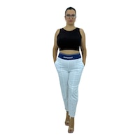 Büyük Beden Mom Beli Lastikli Yüksek Bel Kadın Pantolon Beyaz Büyük Beden Mom Beli Lastikli Yüksek Bel Kadın Pantolon Beyaz