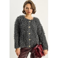 Shade Kadın Oversize Saçaklı Triko Hırka 9062 60283750 - Antrasit Shade Kadın Oversize Saçaklı Triko Hırka 9062 60283750 - Antrasit