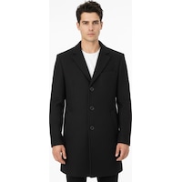 Süvari Slim Fit Sivri Yaka Erkek Koyun Yünlü Kaban Siyah Süvari Slim Fit Sivri Yaka Erkek Koyun Yünlü Kaban Siyah