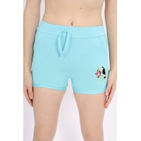 Toontoy Kids Kız Çocuk Paça Kuşlu Nakışlı Şort Turkuaz