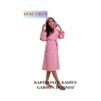 Pamuklu Kapüşonlu Genç Garson Boy Unisex Cepli Bukle Kadife Bornoz Pembe Pamuklu Kapüşonlu Genç Garson Boy Unisex Cepli Bukle Kadife Bornoz Pembe