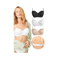Cottonhill Balenli Toparlayıcı Dolgusuz Straplez Lotus Sütyen 3'lü Paket Çok Renkli