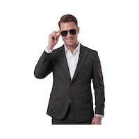 Deepsea Füme Kare Desenli Slim Fit Erkek Takım Elbise Çift Düğme Çift Yırtmaç 2 Li Takım 2601812 Deepsea Füme Kare Desenli Slim Fit Erkek Takım Elbise Çift Düğme Çift Yırtmaç 2 Li Takım 2601812