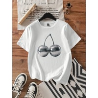 Disko Vişne Baskılı Özel Tasarım Tshirt Beyaz Disko Vişne Baskılı Özel Tasarım Tshirt Beyaz