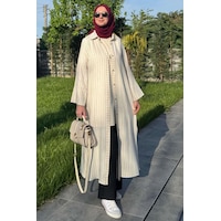 Rabia Şamlı Çizgili Natural Kap Siyah Normal
