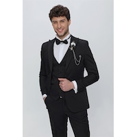 İmza Siyah Armürlü Kırlangıç Yaka Tam Astar Yelekli 6 Drop Slim Fit Dar Kesim Smokin Damatlık 1001225178-Siyah İmza Siyah Armürlü Kırlangıç Yaka Tam Astar Yelekli 6 Drop Slim Fit Dar Kesim Smokin Damatlık 1001225178-Siyah