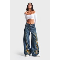 it's basic Kadın T.kot Rengi Nakışlı Tasarım Palazzo Fit Denim Jean Kırmızı it's basic Kadın T.kot Rengi Nakışlı Tasarım Palazzo Fit Denim Jean Kırmızı