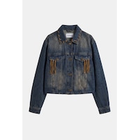 Kadın T.kot Rengi 2w6-8 Kemer Boy Süet Detaylı Tasarım Denim Ceket Kadın T.kot Rengi 2w6-8 Kemer Boy Süet Detaylı Tasarım Denim Ceket