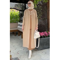 Rabia Şamlı Sinem Çelik Örme Triko Hırka Bej Normal Rabia Şamlı Sinem Çelik Örme Triko Hırka Bej Normal