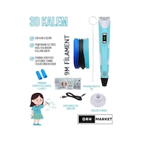 Mavi  3D Kalem 3D Pen Yazıcı Kalem – 3 Adet 3 Metrelik PLA Filament (Toplam 9M) + USB Kablo
