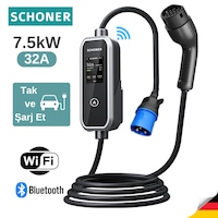Schoner 7.5kw Taşınabilir Elektrikli Araç Şarj Istasyonu -tak Ve Şarj Et- Wi-fi/bluetooth Smart 5 Metre Tip2 Kablolu 7.4 kW Schoner 7.5kw Taşınabilir Elektrikli Araç Şarj Istasyonu -tak Ve Şarj Et- Wi-fi/bluetooth Smart 5 Metre Tip2 Kablolu 7.4 kW