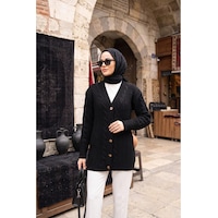 Sayzen Your Shine Trend Saç Örgülü Düğmeli Tunik Hırka Siyah Sayzen Your Shine Trend Saç Örgülü Düğmeli Tunik Hırka Siyah
