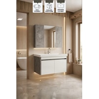 Retro 80 Cm Lavabolu, Aynalı Banyo Dolabı, Retro Gümüş-beyaz, Seramik Lavabo Dahil Retro 80 Cm Lavabolu, Aynalı Banyo Dolabı, Retro Gümüş-beyaz, Seramik Lavabo Dahil