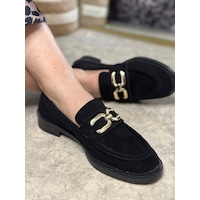 Günlük Kadın Loafer Klasik Alçak Topuklu Desenli Taban Zincirli Oval Burunlu Makosen Ayakkabı 100 Siyah Süet Altın Günlük Kadın Loafer Klasik Alçak Topuklu Desenli Taban Zincirli Oval Burunlu Makosen Ayakkabı 100 Siyah Süet Altın
