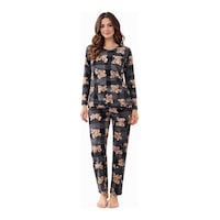 Pemilo Kadın 3574 Uzun Kol Süet Pijama Takımı Gri Pemilo Kadın 3574 Uzun Kol Süet Pijama Takımı Gri