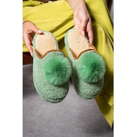 Moda Devrin Yeşil Ponpon Kışlık Kadın Terlik Moda Devrin Yeşil Ponpon Kışlık Kadın Terlik