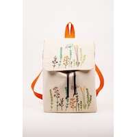 Fabric Craft Bag Sırt Çantas Kanvas Nakışlı Ayarlanabilir Krem Rengi Krem