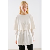 Manuka Pelerin Tarz Kemerli Tunik Ekru Aw26tnk00003-02 Manuka Pelerin Tarz Kemerli Tunik Ekru Aw26tnk00003-02