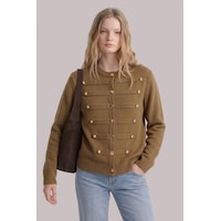Soft&Basic Kadın Kontrast Fırfırlı Crop Triko Hırka Geometrik Desenli Düğmeli Hırka Bej Soft&Basic Kadın Kontrast Fırfırlı Crop Triko Hırka Geometrik Desenli Düğmeli Hırka Bej