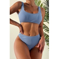 Angelsin Özel Fitilli Kumaş Yüksek Bel Tankini Bikini Takım Mavi Angelsin Özel Fitilli Kumaş Yüksek Bel Tankini Bikini Takım Mavi