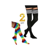 Kral Socks Kadın Dizüstü Çorap 2 Çift Düz Çizgili Pamuklu Dizüstü Siyah Kral Socks Kadın Dizüstü Çorap 2 Çift Düz Çizgili Pamuklu Dizüstü Siyah
