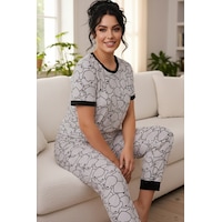 Siyah İnci Desenli Pamuklu Büyük Beden Battal Boy Örme Pijama Takım 26113864 Lila Siyah İnci Desenli Pamuklu Büyük Beden Battal Boy Örme Pijama Takım 26113864 Lila