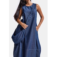 Kadın Koyu Mavi Oversize 2'li Tasarım Çanta Ve Elbise Kadın Koyu Mavi Oversize 2'li Tasarım Çanta Ve Elbise