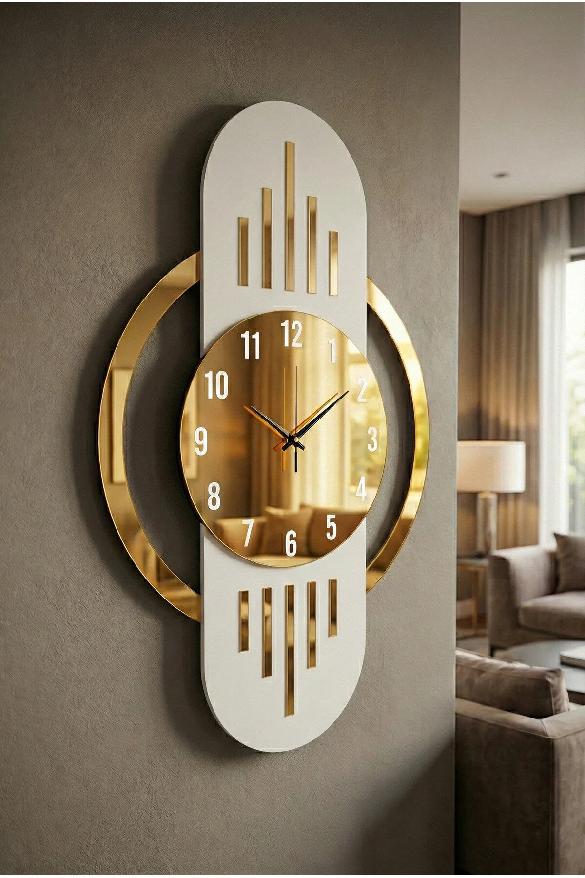 Siyah Renk Aynalı Sayılı Hediyelik Ahşap Dekoratif Sessiz Büyük Boy Tablo Duvar Saati 70cm Beyaz - Altın Siyah Renk Aynalı Sayılı Hediyelik Ahşap Dekoratif Sessiz Büyük Boy Tablo Duvar Saati 70cm Beyaz - Altın