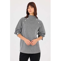 Seçil Kadın Dik Yaka Düğme Detaylı Sweatshirt 1011 Gri Gri Seçil Kadın Dik Yaka Düğme Detaylı Sweatshirt 1011 Gri Gri