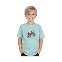 Fyk Kids Erkek Çocuk Yuvarlak Yaka Bisiklet 52 Erkek Baskılı T-shirt Mint Yeşil