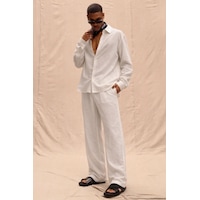 Tarz Cool Erkek Haki Tencel Kumaş Oversize Gömlek Pantolon Takım Rahat Kesim Yazlık Kombin Beyaz Tarz Cool Erkek Haki Tencel Kumaş Oversize Gömlek Pantolon Takım Rahat Kesim Yazlık Kombin Beyaz