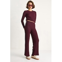 Shade Kadın Yanları Bağlamalı Crop Beli Lastikli Yüksek Bel Pantolonlu Bürümcük Takım 8075 60284110 - Mürdüm Shade Kadın Yanları Bağlamalı Crop Beli Lastikli Yüksek Bel Pantolonlu Bürümcük Takım 8075 60284110 - Mürdüm